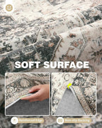 Washable Rugs 9x12, Large Area Rugs 9x12 Living Room with Non-Slip Backing, Super-Soft Floral Vintage Rug, Low Pile Area Rug for Bedroom, Dining Room, Office (Black/Beige, 9'x12')
