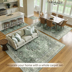 Area Rugs 5'x8' Washable Non-Slip, Floral Vintage Distress Print Pattern Medallion Carpet for Living Room Bedroom Dining Room, Dark Green Gray