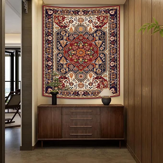 Apdidl Boho Hippie Wall Tapestry for Bedroom Aesthetic, Mandala Indian Bohemian Tapestries Art Decor, Vintage Orange Floral Cool Vertical Wall Hanging for Living Room Dorm 60"X79"