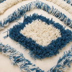 JASEN Boho Decorative Throw Pillow Cover，Blue and Beige Woven Tufted Pillow Cover with Tassels Bohemia Pillow Covers for Couch Sofa Bedroom Living Room 18x18 Inch