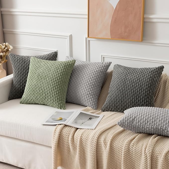 Kevin Textile 14x22 Inch Pillow Cover 1 Pack Boho Decorative Soft Striped Corduroy Lumbar Farmhouse Accent Rectangle Cushion Case for Living Room Couch Sofa Bed, Dark Grey
