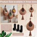 Honeydak Boho Decor Hanging Wall Baskets for Kitchen 3 Pack Teardrop Baskets with Hooks Storage Fruit Onion Vegetable Potato for Home 3 Sizes(White,Tassel,Cotton Rope)