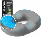 Donut Pillow Seat Cushion - Cooling Gel Outdoor Chair Cushions, Memory Foam Cushion for Office and Home, Car Seat and Patio Cushions, Hemorrhoids Pillow, Sciatica and Tailbone Pain Relief, Light Grey