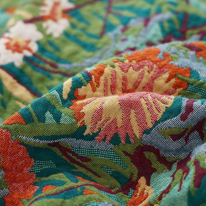 Boho Throw Blanket for Bed 100% Cotton Ultra Soft Rustic Quilt Floral Printed Farmhouse Decor Fall Bed Blankets,80"×90" All Season Rustic Large Throw for Sofa Couch Chair