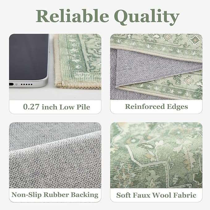 Sage Green 2x6 Runners for Kichen Floor Washable Non Skid, Soft Green Medallion Hallway Runner Rug for Entryway Foyer Mudroom, Cottagecore Carpet Runners 6ft for Bedside Bathroom Laundry Room