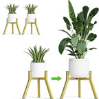 Adjustable Plant Stands Set of 2, Metal Small Plant Holder, Heavy Duty Stable Flower Holder Stand Rack for Various Pot Sizes Indoor Outdoor Corner Living Room Balcony Office Golden PS-007GY-2