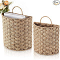 Chunful 2 Pcs Seagrass Hanging Wicker Basket, Natural Wicker Decorative Baskets, Handmade Woven Storage Organizer for House Garden Wedding Wall Decorations, Large & Small Size