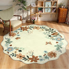 Lahome Floral Washable Round Area Rug, Soft Round Rugs 6ft Ultra-Thin Non-Slip, Boho Large Circle Carpet for Bedroom Living Room Kitchen Nursery Flore, Beige