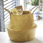 FixtureDisplays 14"X16"X10.5" Woven Seagrass Belly Plant Basket with Handles Plant Pot Handmade Home Decor Basket for Storage Plants,Laundry,Picnic,Plant Pot Cover,Beach Bag&Grocery Basket 22023-NPF