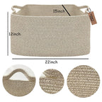 COMFY-HOMI Large Rectangular Blanket Basket, Woven Cotton Rope Baskets for Storage, Laundry Hamper Basket, Storage Bin,Toy Organizing Bin with Handle, Organization and Storage-22x15x12”-Brown