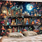 Accnicc Dragon Bookshelf Tapestry Witchy Mushroom Bookshelf Tapestries Wall Hanging Gothic Medieval Fantasy Moon Dark Academia Book Large Tapestry for Bedroom Living Room Dorm 80 x 60 inch