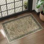 Vintage Distressed 2x3 Kitchen Rugs Washable Non Slip, Moody Medallion Door Mat Indoor Entrance Entryway, Small Low Pile Rugs for Bedroom/Bathroom Vanity/Laundry Room, Multi Brown/Olive Green