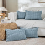 Fancy Homi 4 Packs Boho Light Blue Decorative Throw Pillow Covers 12x24 Inch for Couch Bed Sofa, Rustic Modern Farmhouse Home Decor, Soft Plush Corduroy Cute Rectangle Cushion Case 30x60 cm