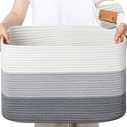 danpinera Large Woven Basket 25’’*16’’*16’’ 108L Woven Baskets for storage Baby Laundry Hamper, Cotton Rope Boho Decorative Storage Bin for Living Room, Nursery, Clothes, Pillows Gradient Grey
