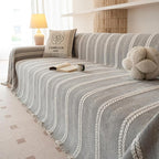 VClife Chenille Sofa Cover Bohemian Striped Pattern Couch Cover for 2 Cushion Sofa - Gray Creamy White Textured Sofa Slipcover Washable Furniture Protector for Couch Decorative Couch Cushion Cover