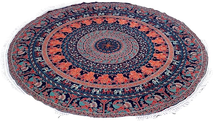 Round Beach Tapestry Turquoise Mandala Throw/Boho Hippie Beach Blanket Roundie/Indian Cotton Bohemian Large Round Table Cloth-Home Decor/Yoga Mat Meditation Picnic Rug (70", Brown)