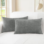 CaliTime Throw Pillow Covers Decorative 16 X 26 Inches Pack of 2 Cozy Chenille Cushion Cases for Couch Sofa Bed Living Room Home Medium Grey