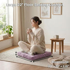 Meditation Floor Pillow Set of 2, Large Velvet Floor Pillows for Sitting, Tufted Floor Seating Cushions for Adults, Big Pillows for Yoga & Living Room, 22x22 Inch, Lavender