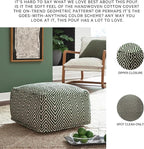 Signature Design by Ashley Abacy Casual Square Handwoven Pouf with Geometric Pattern, Green & Beige