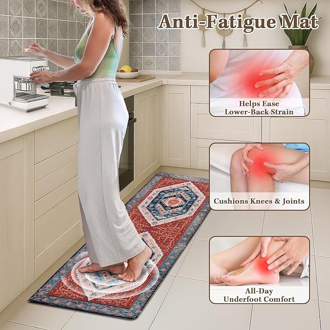 Arttown Kitchen Mats for Floor 2Pcs-Anti Fatigue Non Slip Mats for Kitchen Floor, Cushioned Waterproof & Stain-Resistant Boho Stripe Mat Set