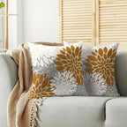 Mustard Yellow White Grey Gray Pillow Covers 18X18 Inch Set of 2, Modern Dahlia Floral Print Decorative Throw Pillow Covers Outdoor Farmhouse Cushion Case for Home Couch Sofa Bed Decoration