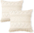 REDEARTH · Boho Textured Throw Pillow Cushion Covers - Woven Tufted Decorative Farmhouse Cases Set for Couch - Bed - Chair - Dining - Patio - Outdoor - 100% Cotton (18"x18" - Natural) Pack of 2