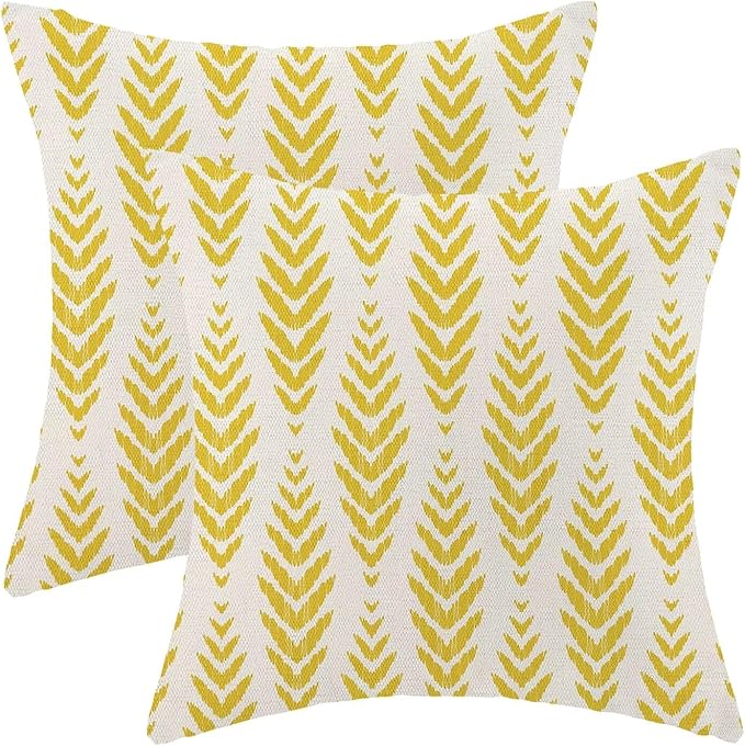 BETGINY Yellow Boho Pillow Covers 18 x 18 Inch Pack of 2, Bohemian Ethnic Herringbone Pattern Decorative Throw Pillow Covers Vintage Linen Farmhouse Outdoor Pillowcase for Bedroom Home Sofa Decor