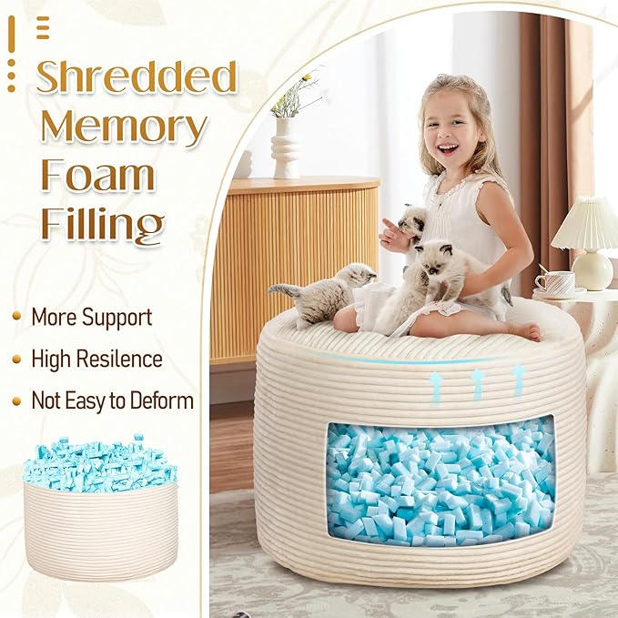 AS AWESLING Round Ottoman Foot Rest Pouf for Living Room Couch - Soft Plush Hassock