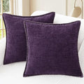 CaliTime Throw Pillow Covers Decorative 16 X 16 Inches Pack of 2 Cotton Thread Stitching Edges Solid Dyed Soft Chenille Cushion Cases for Couch Sofa Bed Living Room Farmhouse Plum Purple