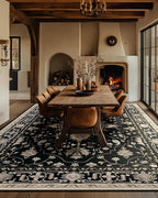 Area Rugs 6'x9' Washable Non-Slip, Floral Vintage Distress Print Pattern Medallion Carpet for Living Room Bedroom Dining Room, Black Brown Neutral Dark Tan