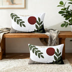 Boho Embroidered Throw Pillow Covers 12x20, Lumbar Decorative Pillow Covers Tufted Abstract Modern Leaf Sun Textured Couch Cushion Cases for Sofa Bed Living Room Decor (1PC, Black Red)