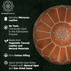Unstuffed Genuine Round Leather Pouf | Moroccan Ottoman Footstool, Footrest Cover | Super Soft Handmade Ottoman Faux Comes in 20" D x 20" W x 14" H