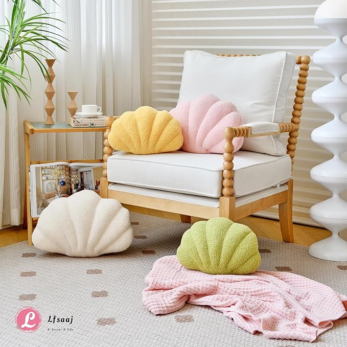 Seashell Throw Pillows, Shell Shaped Throw Pillows, Soft Home Decorative Pillow Plush Cushion for Bed Couch Living Sofa Room Decor Accent Throw Pillow (13x10 Inch, Dusty Pink)