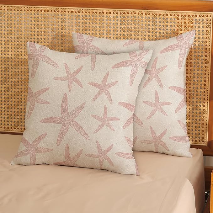 Pink Starfish Pillow Covers 18x18 Set of 2 Coastal Throw Pillows Spring Summer Nautical Ocean Theme Beach Decorative Pillow Cases Farmhouse Outdoor Decor Cushion Case for Home Bedroom