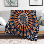 Indian Hippie Bohemian Throw Blanket Beautiful Peacock Mandala Blanket for Sofa Bed Couch Chair Or Dorm 50"x60"