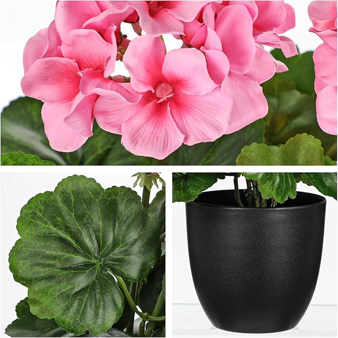 Briful 16” Geraniums Artificial Flowers Realistic Potted Plant – Pink Fake Geraniums for Outdoors, Silk Flowers Artificial Outdoor Plants for Indoor Home Decor, Farmhouse Table Centerpiece Decoration