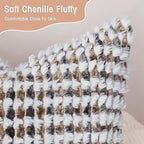 Boho Chenille Tufted Pillow Cover 14x36 Inch Set of 1, Farmhouse Striped Decorative Pillow Covers Accent Fluffy Neutral Long Body Bolster Pillow for Couch Sofa Bedroom Living Room, Brown Gray