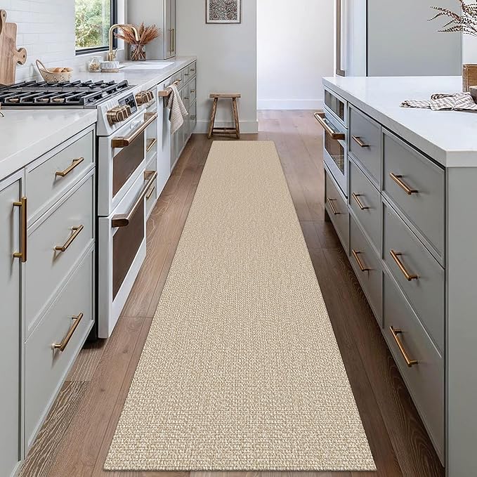 EARTHALL Washable Runner Rug 2x12 Ft Non Slip Runners for Hallways Long Cotton Rubber Backed Kitchen Runner Braided Indoor Floor Carpet Runners for Entryway, Hall, Kitchen, Send/Beige