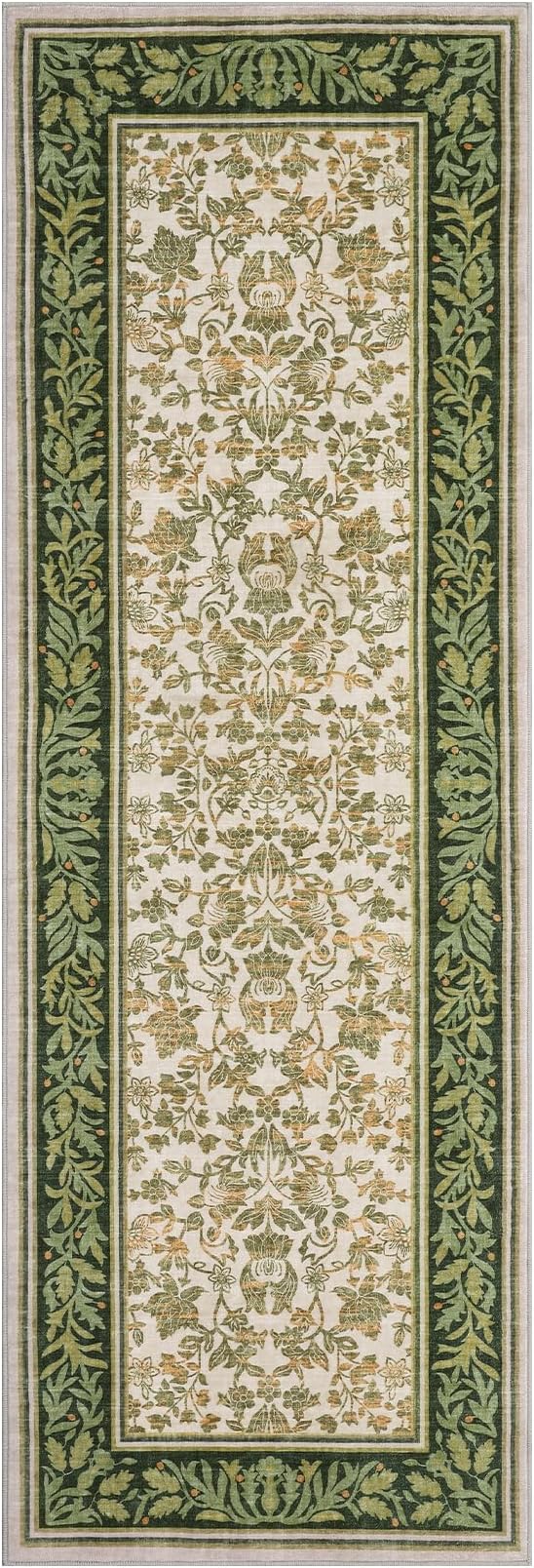 GarveeHome Runner Rugs 2x6 Kitchen Runner Rug Non Slip Washable Runners for Hallways, Boho Vintage Rugs with Rubber Backing Low-Pile Indoor Long Carpet for Entryway Bedroom Light Green