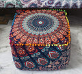 CRAFT KALA Indian Square Patchwork Traditional Pouf Cover Indian Living Room Poufs Cover Decorative Designer Ottoman Home Living Footstool Pom Ottoman Cover Decor 16X16X14 inches, Multi-Color Mirchi