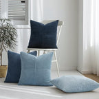 Topfinel NavyBlue Decorative Throw Pillow Covers,24x24 Pillow Covers Set of 4 with Striped Corduroy,Boho Soft Accent Cushion Covers for Couch,Bed,Living Room Home Decor