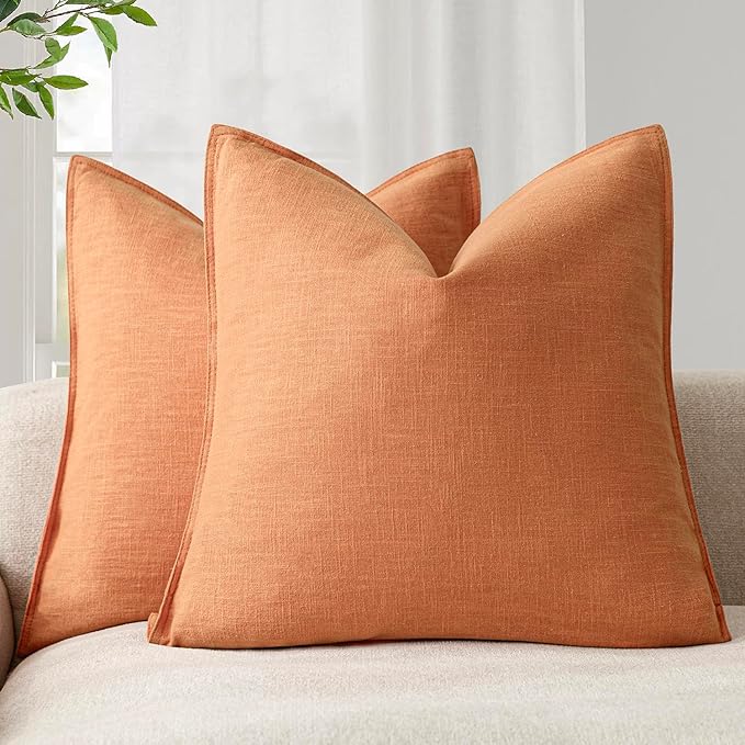 Foindtower Pack of 2, Decorative Linen Soild Throw Pillow Covers Soft Accent Euro Cushion Case Boho Farmhouse Pillowcase for Chair Couch Sofa Bedroom Living Room Home Decor 20 x 20 Inch Dusty Orange
