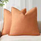 Foindtower Pack of 2, Decorative Linen Soild Throw Pillow Covers Soft Accent Euro Cushion Case Boho Farmhouse Pillowcase for Chair Couch Sofa Bedroom Living Room Home Decor 20 x 20 Inch Dusty Orange