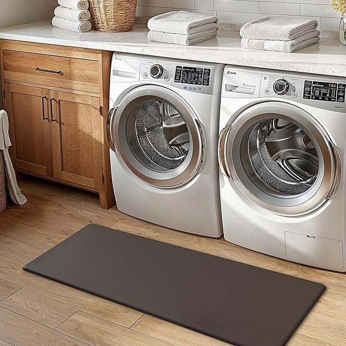 GENIMO Kitchen Mats for Floor 2PCs, Washable Anti Fatigue Mat for Cushioned, 17.3"x47"+17.3"x30", Waterproof Kitchen Rugs, Non Slip Comfort Standing Mat Rug for Home, Sink, Laundry, Chocolate