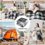 LURKA Checkered Sherpa Fleece Throw Blanket – Soft and Cozy, Medium Weight for All Season, Plush Throw for Couch, Bed, Dorm & Pets, Smoke Grey, 60x80 Inches