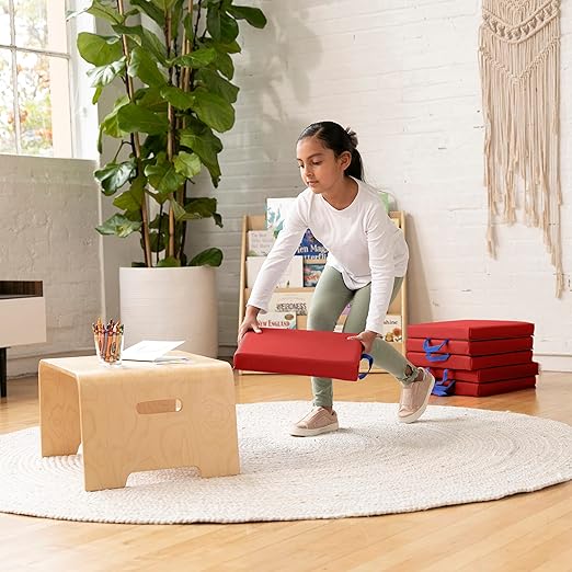ECR4Kids SoftZone Floor Cushions, Square, Flexible Seating, Red, 6-Piece