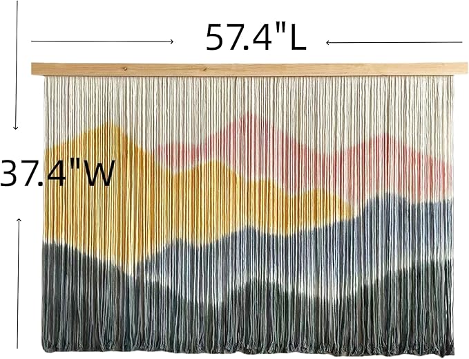 laddawan Extra Large Macrame Wall Hanging Dip-Dyed Tapestry Modern Wooden Home Wall Art For Living room Boho Handmade Wall Decor For Bedroom (Yellow)