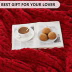 L'AGRATY Chunky Knit Blanket Throw - Soft Chunky Throw Blankets 40x50: 100% Hand Kintted Chenile Crochet Large Cable Knit Blanket - Rope Knot Throw Blankets for Couch Home Decor(Red)