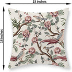 Chinoiserie Pillow Covers 18x18 Set of 2 Pink Green Bird Floral Throw Pillows Vintage Pink Flower Bird Decorative Pillow Cases Chinoiserie Decor Farmhouse Outdoor Cushion Case for Couch Sofa