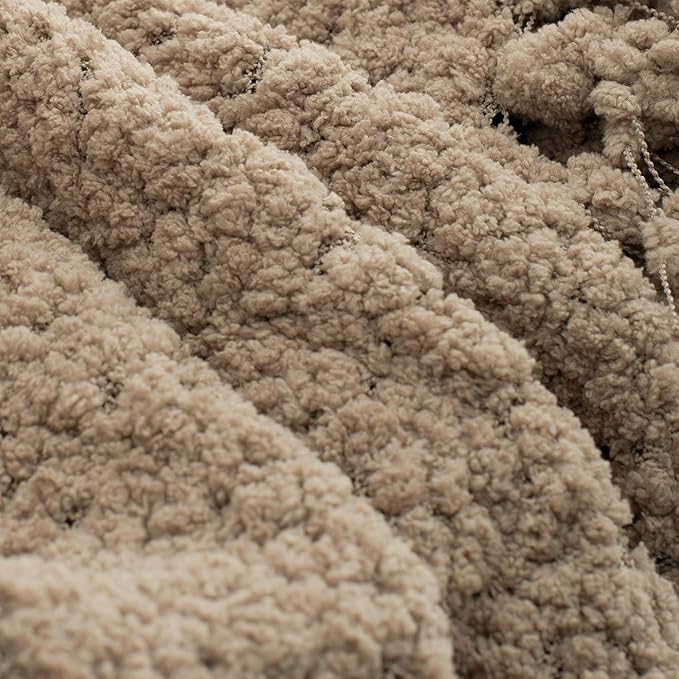 Throw Blanket for Couch, Taupe Tan Luxury Knitted Throws 50"x60", Textured Blankets with Handmade Fringe Tassels for Bed Sofa Decorative, Chunky Soft Farmhouse Boho Home Decor
